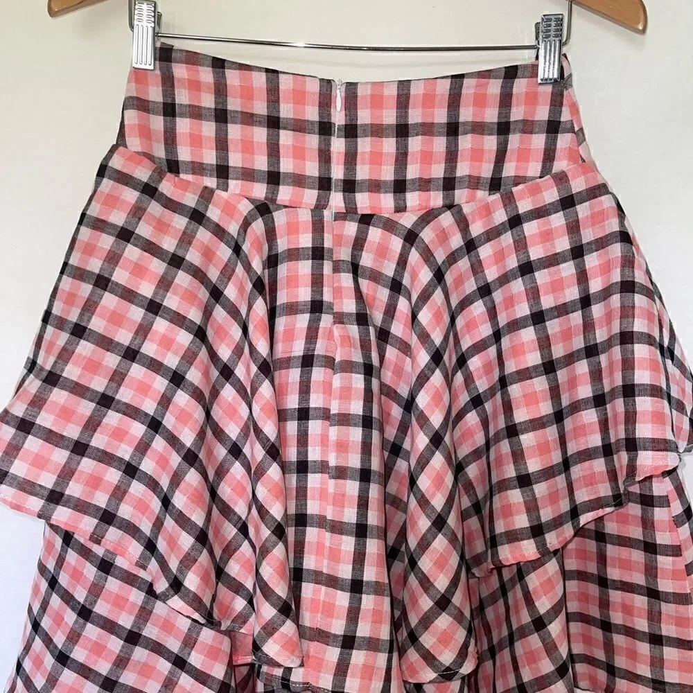 Coral Plaid High Low Skirt